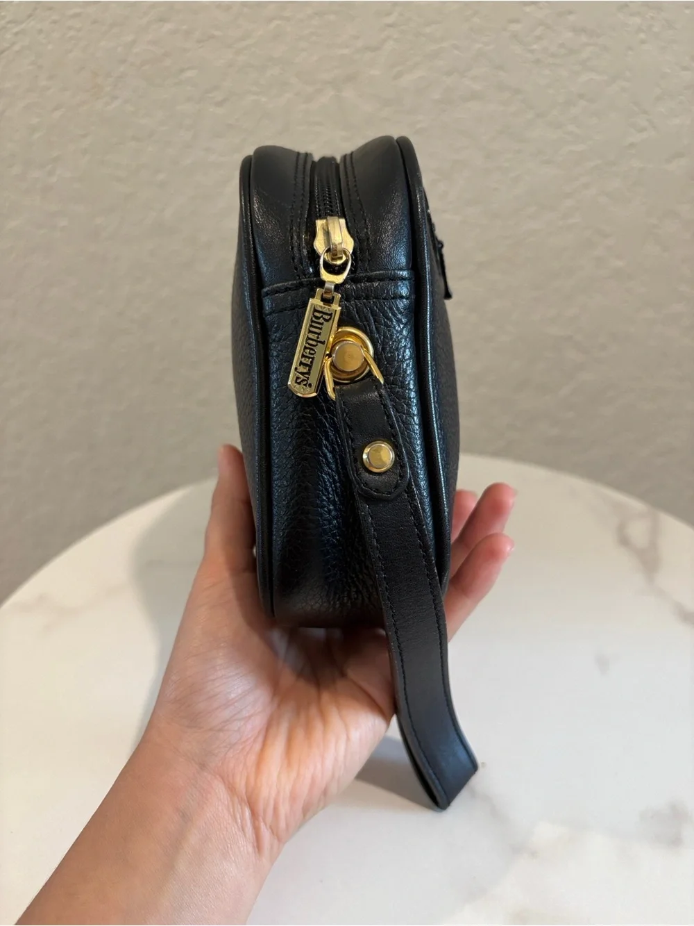 Burberry Vintage Black Pebbled Leather Toiletry Pouch with Wrist Strap